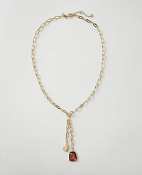Ann Taylor Metal Gem Lariat Necklace Goldtone Women's