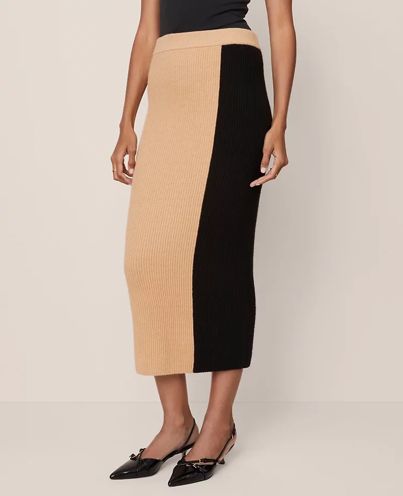 Ann Taylor Colorblock Ribbed Pencil Skirt Camel Multi Women's
