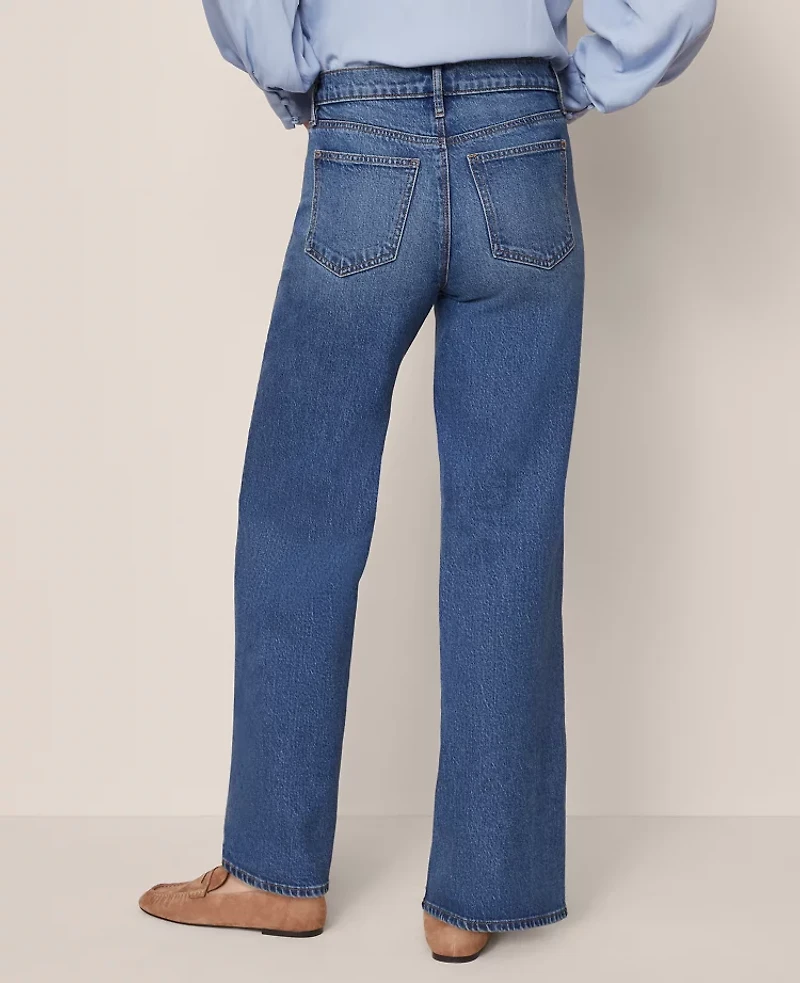 Ann Taylor The Petite Wide-Leg Jean Medium Faded Wash Women's