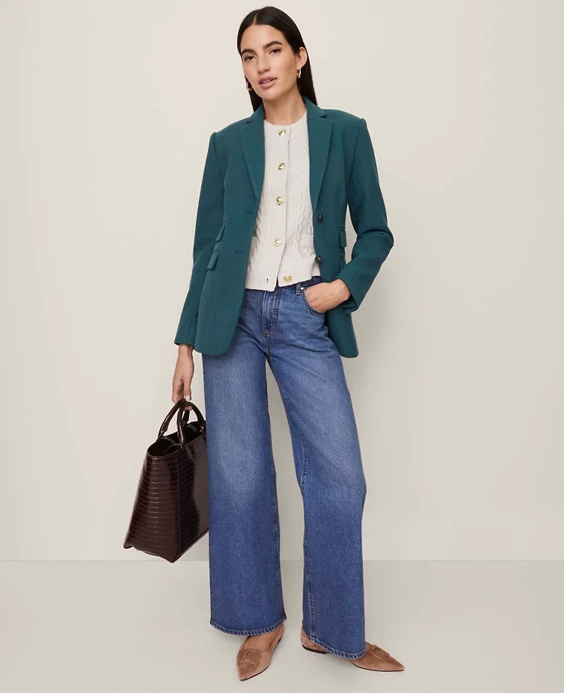 Ann Taylor The Petite Wide-Leg Jean Medium Faded Wash Women's