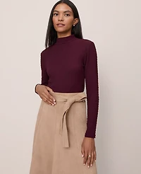 Ann Taylor Petite Knit Mock Neck Top Size XS Poised Plum Women's