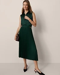 Ann Taylor Petite Horsebit Pleated Midi Skirt Pine Grove Women's
