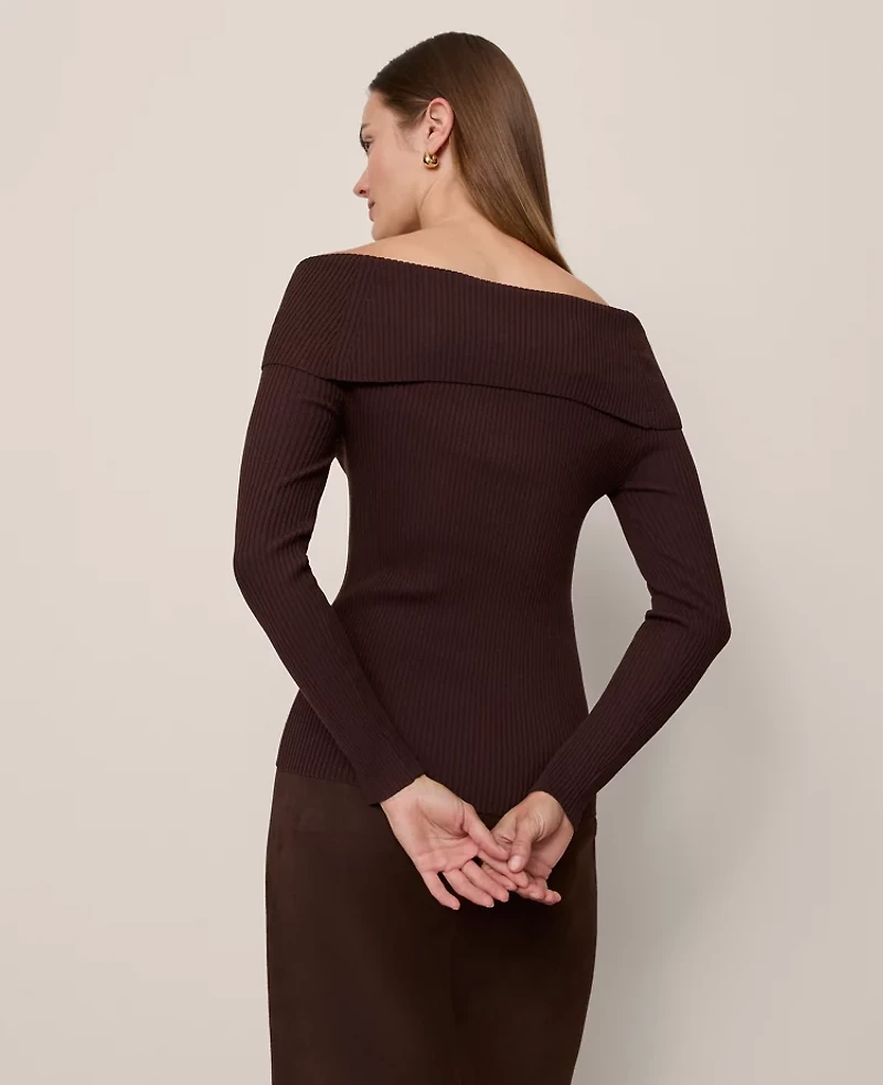 Ann Taylor Petite Twisted Off-The-Shoulder Sweater Pure Chocolate Women's