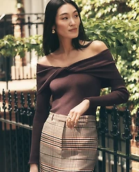 Ann Taylor Petite Twisted Off-The-Shoulder Sweater Pure Chocolate Women's