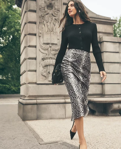 Ann Taylor Petite Snake Print Pencil Skirt Black/ Neutral Snakeskin Women's