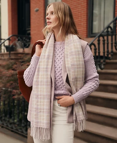 Ann Taylor Petite Weekend Collection Popcorn-Stitch Cable Sweater Lavender Frost Women's