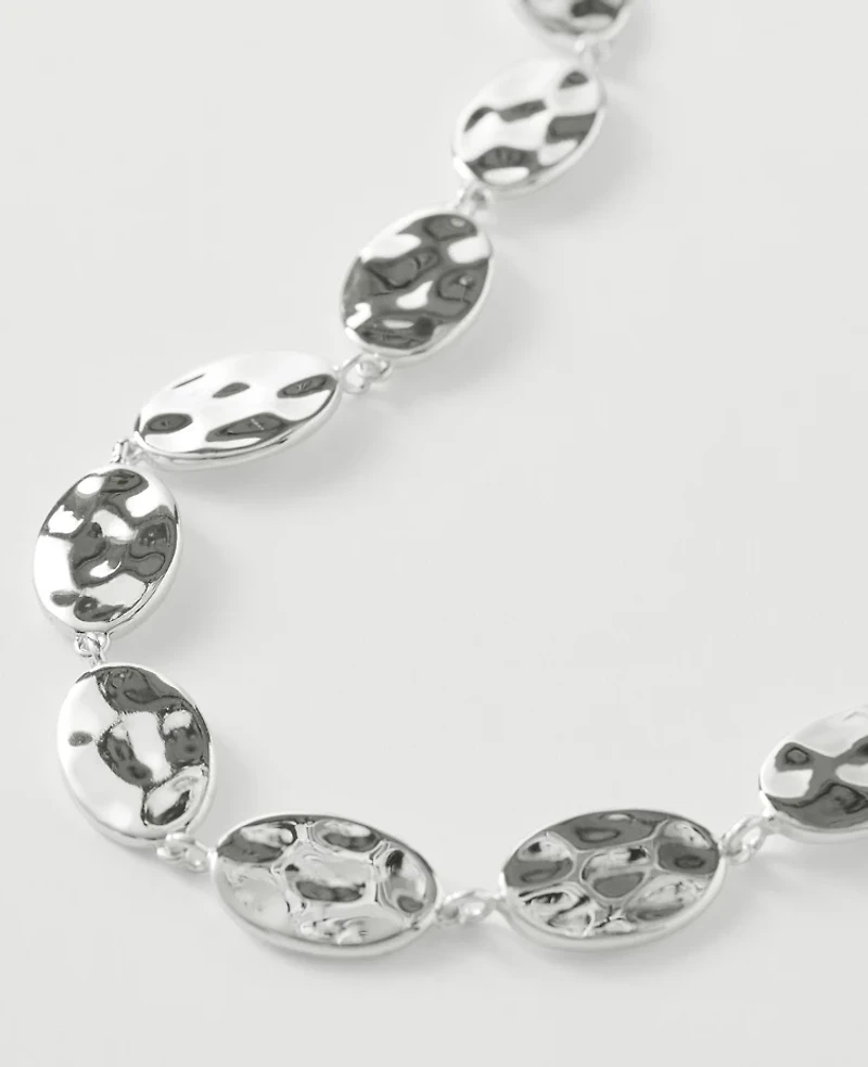 Ann Taylor Textured Metal Disc Necklace Silvertone Women's