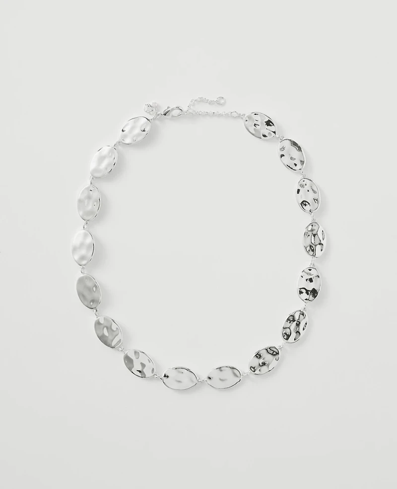 Ann Taylor Textured Metal Disc Necklace Silvertone Women's