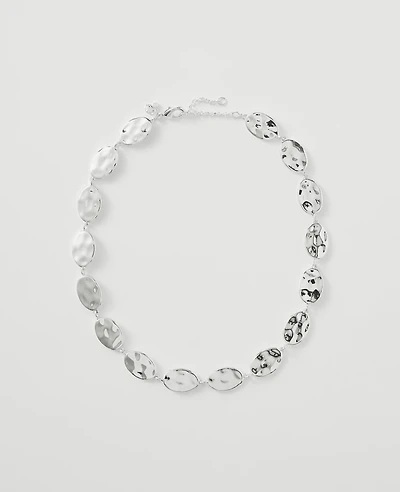 Ann Taylor Textured Metal Disc Necklace Silvertone Women's