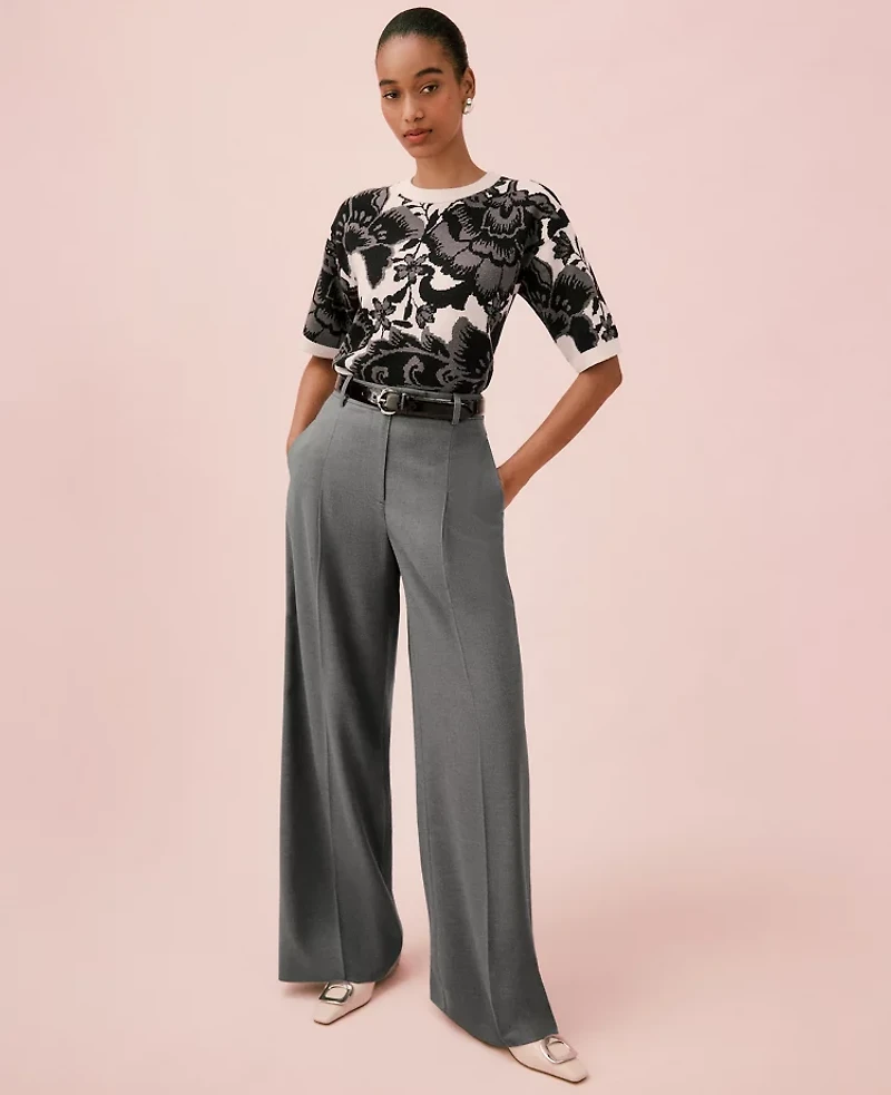 Ann Taylor The Petite Modern Wide Leg Trouser Medium Heather Grey Women's