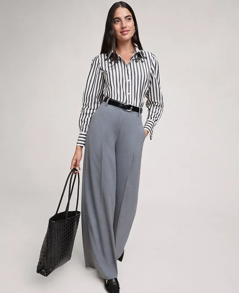 Ann Taylor The Petite Modern Wide Leg Trouser Medium Heather Grey Women's