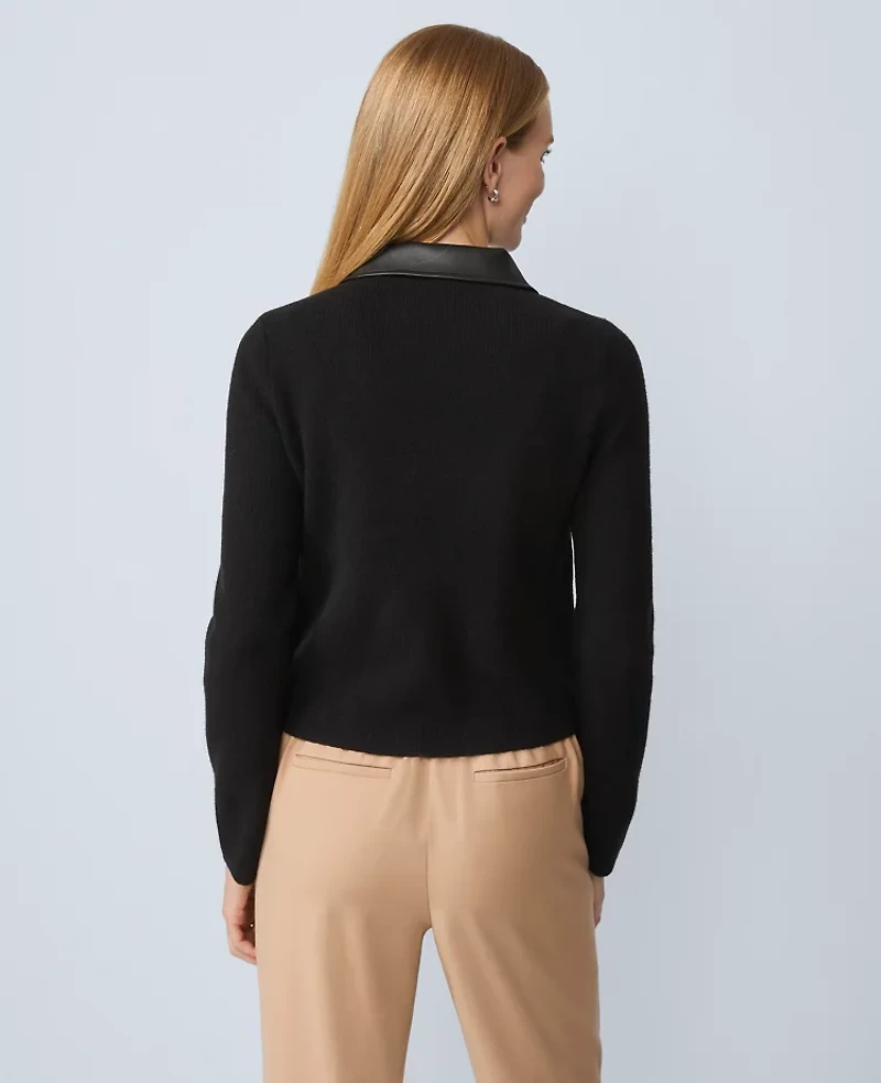 Ann Taylor Mixed Media Collared Jacket Black Women's