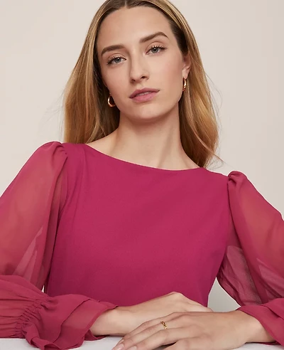 Ann Taylor Petite Chiffon Sleeve Boatneck Top Women's
