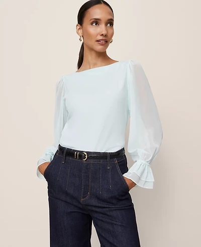 Ann Taylor Petite Chiffon Sleeve Boatneck Top Women's