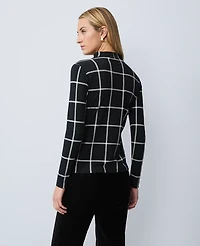 Ann Taylor Windowpane Mock Neck Top Black Women's