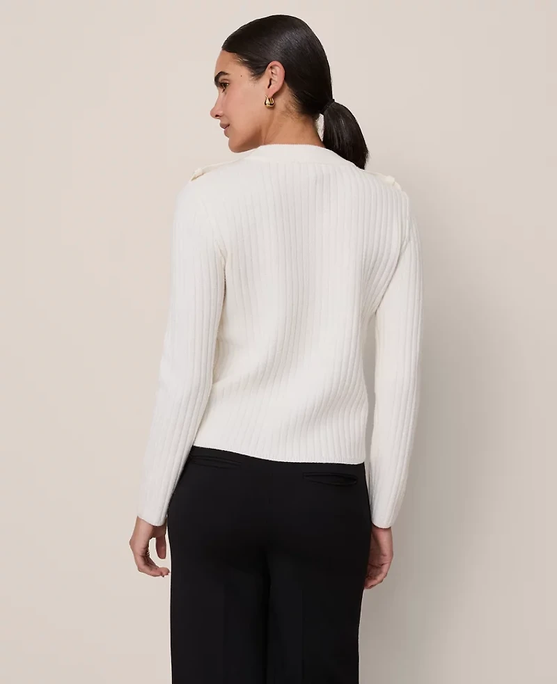 Ann Taylor Petite Ribbed Pocket Sweater Winter White Women's