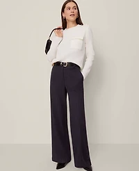 Ann Taylor Petite Ribbed Pocket Sweater Winter White Women's
