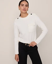 Ann Taylor Petite Ribbed Pocket Sweater Winter White Women's