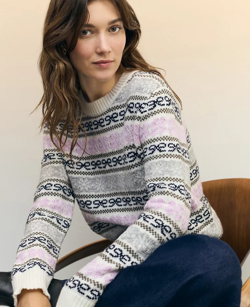 Ann Taylor Petite Weekend Collection Relaxed Fair Isle Sweater Lavender Frost Women's