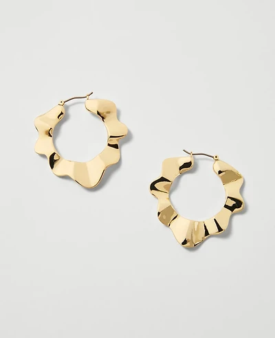 Ann Taylor Wavy Metal Hoop Earrings Goldtone Women's