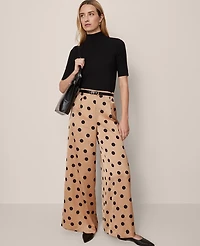 Ann Taylor The Petite Dotted Dramatic Wide-Leg Satin Pant Cafe Au Lait Women's
