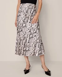 Ann Taylor Petite Snake Print Satin Bias Slip Skirt Winter White Women's