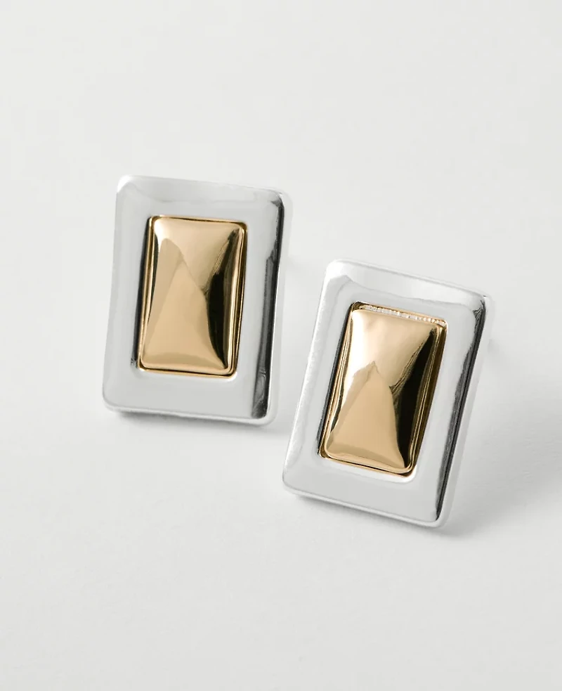Ann Taylor Mixed Metal Rectangle Stud Earrings Goldtone Women's