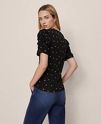 Ann Taylor Dotted Shirred Sleeve Top Cafe Au Lait Women's
