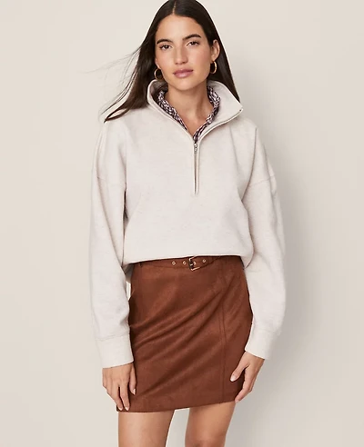 Ann Taylor Weekend Collection Half-Zip Sweatshirt Granola Heather Women's