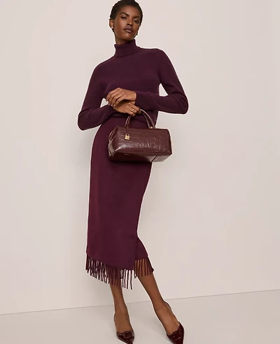 Ann Taylor Fringe Midi Wrap Skirt Poised Plum Women's