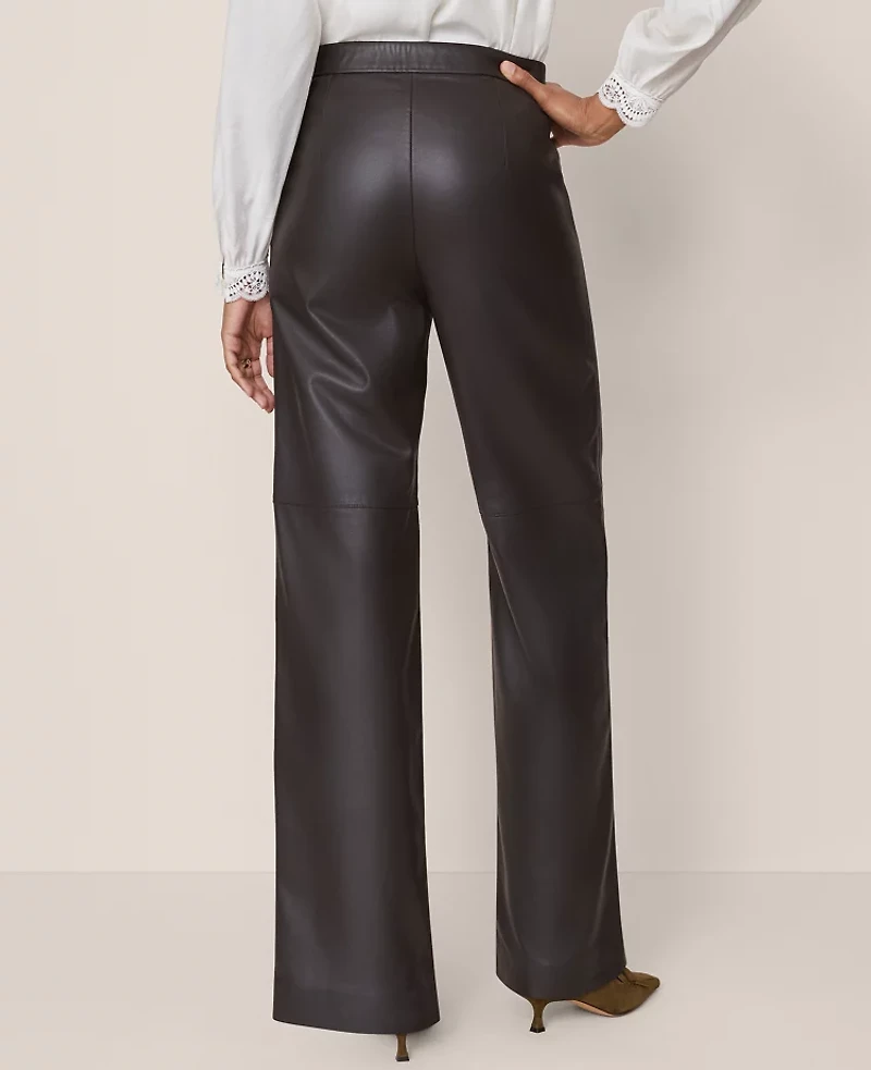 Ann Taylor The Straight Pant Leather Dark Brown Women's