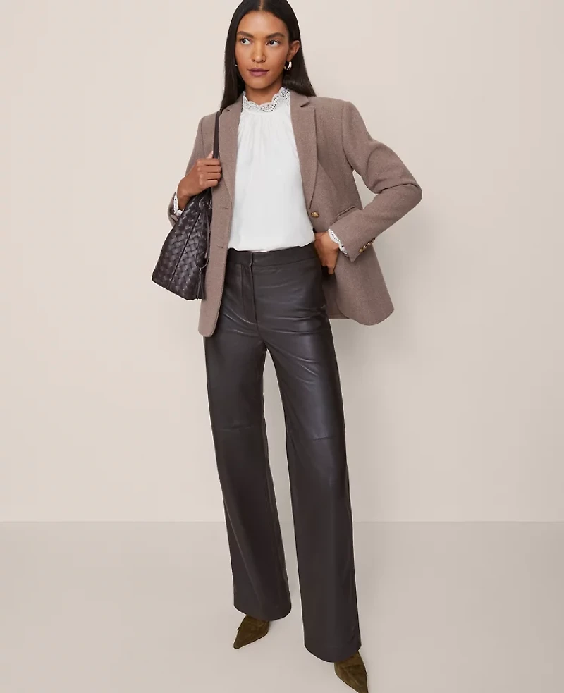 Ann Taylor The Straight Pant Leather Dark Brown Women's