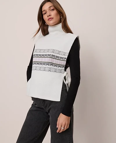 Ann Taylor Fair Isle Dickie Sweater Vest Size XS/S Winter White Women's