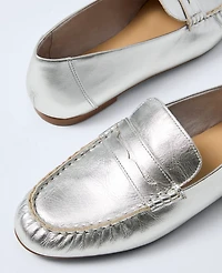 Ann Taylor Metallic Leather Loafer Silver Women's