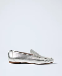 Ann Taylor Metallic Leather Loafer Silver Women's