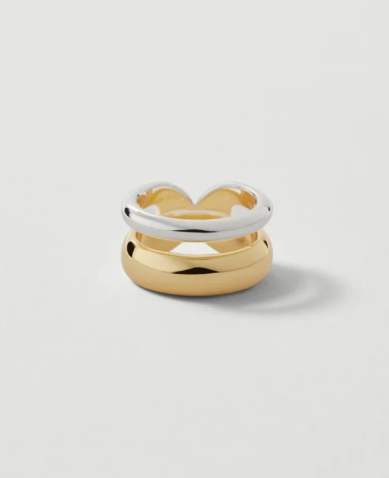 Ann Taylor Mixed Metal Double Ring Goldtone Women's
