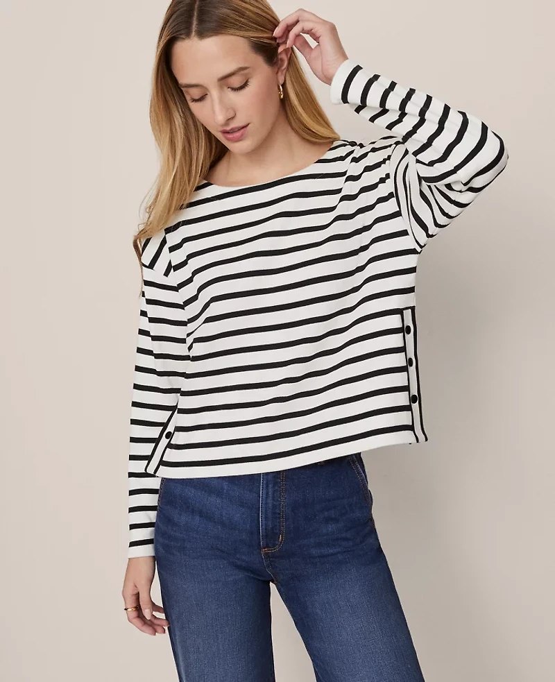Ann Taylor Weekend Collection Striped Crew Neck Top Ww - Black Women's