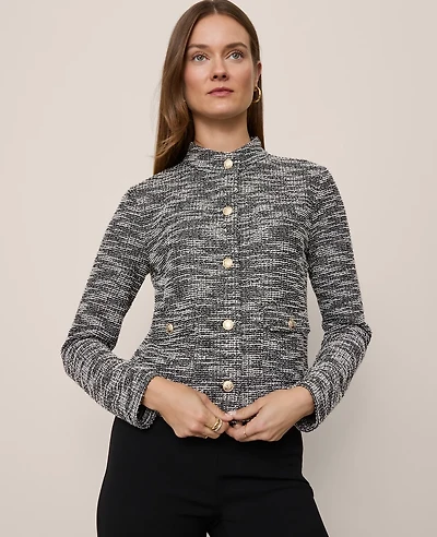 Ann Taylor Mock Neck Cardigan Black Multi Women's