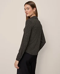 Ann Taylor Petite Chain Link Button Down Shirt Black Women's