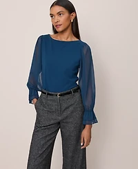 Ann Taylor Mixed Media Pleated Sleeve Top Women's