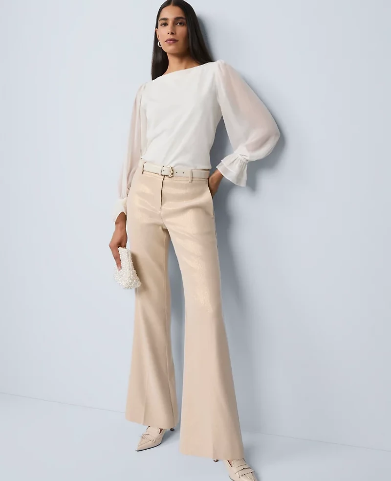 Ann Taylor Mixed Media Pleated Sleeve Top Women's