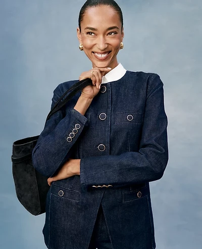 Ann Taylor Petite Denim Split Hem Jacket Classic Rinse Wash Women's