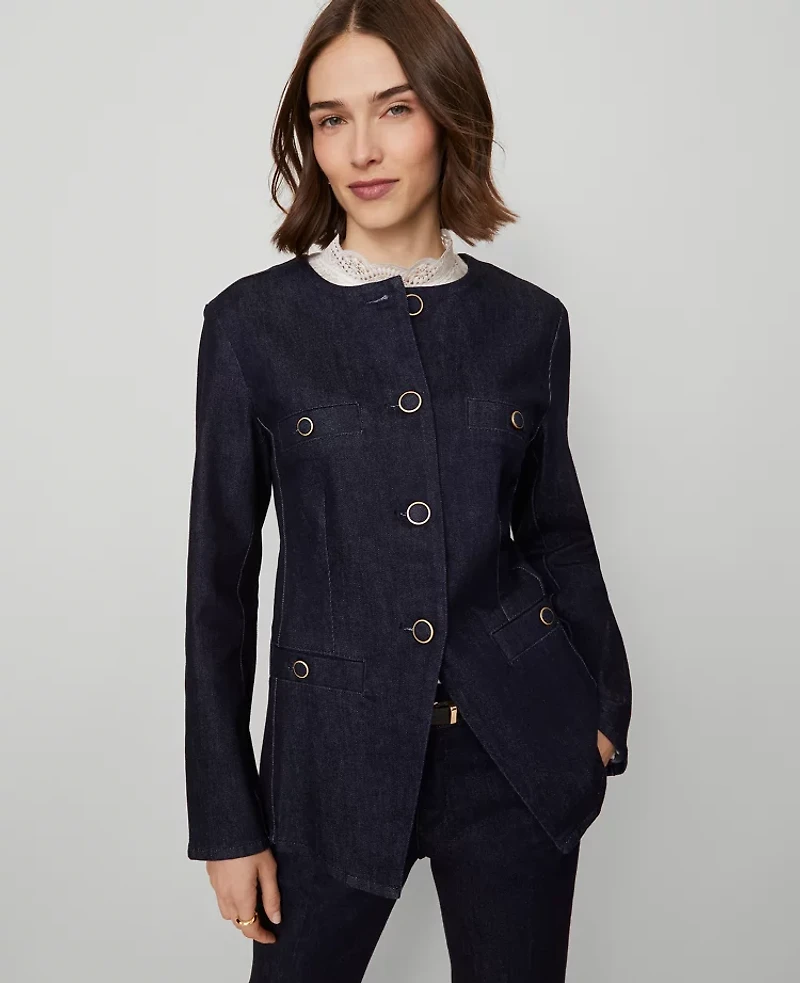 Ann Taylor Petite Denim Split Hem Jacket Classic Rinse Wash Women's