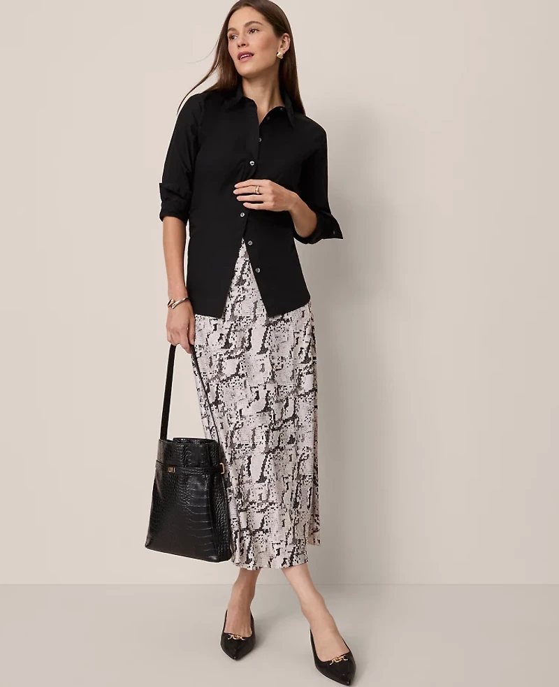 Ann Taylor Snake Print Satin Bias Slip Skirt Winter White Women's