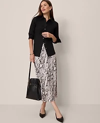 Ann Taylor Snake Print Satin Bias Slip Skirt Winter White Women's