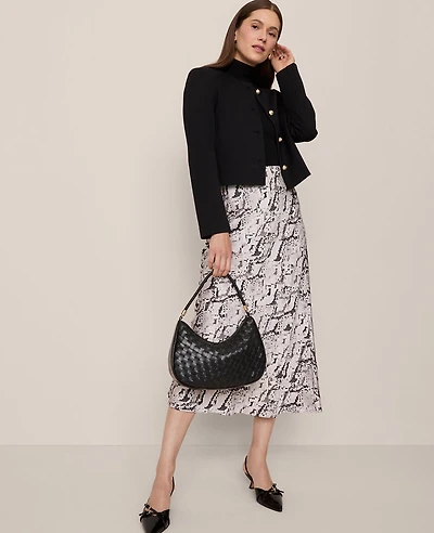 Ann Taylor Snake Print Satin Bias Slip Skirt Winter White Women's