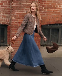 Ann Taylor Petite Weekend Collection Denim Midi Skirt Indigo Wash Women's