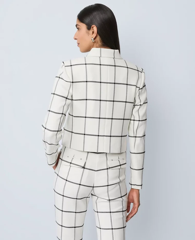 Ann Taylor The Military Blazer Jacket Windowpane Winter White Women's