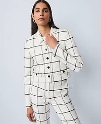 Ann Taylor The Military Blazer Jacket Windowpane Winter White Women's