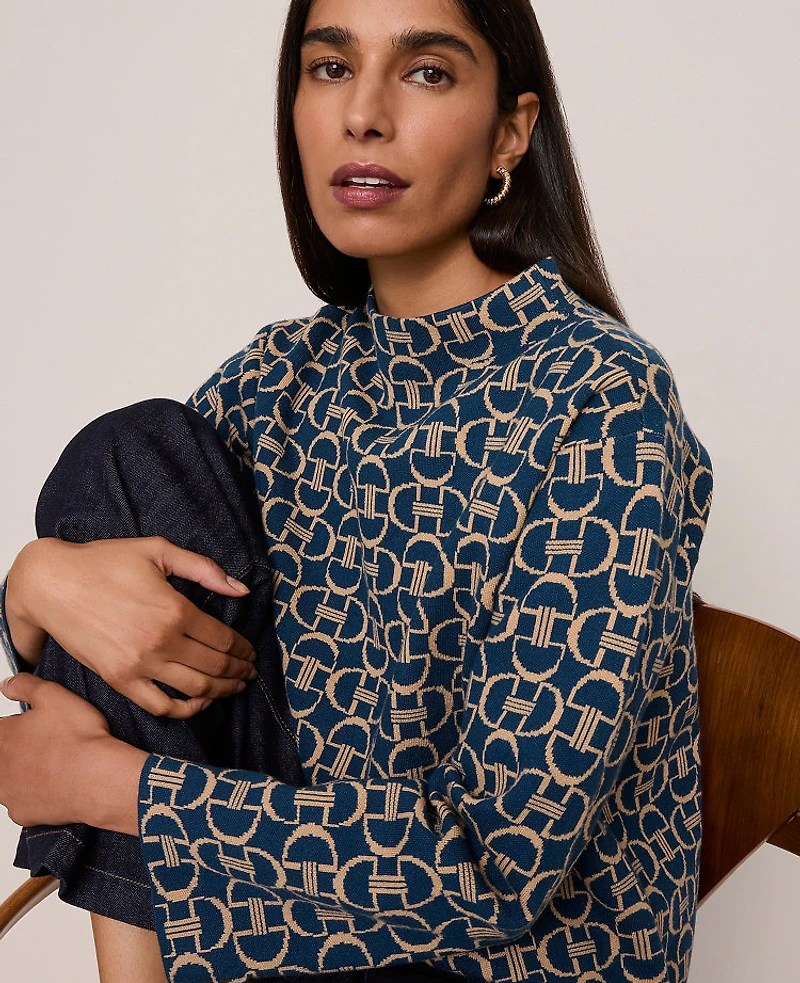 Ann Taylor Petite Chain Link Print Sweater Moonlit Backdrop Women's